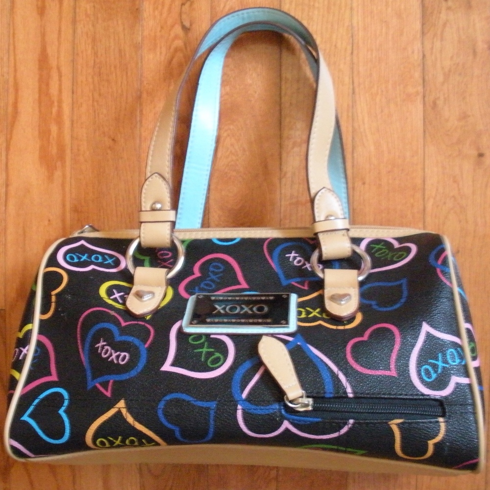 Women's XOXO Black Multicolored Heart Logo Satchel